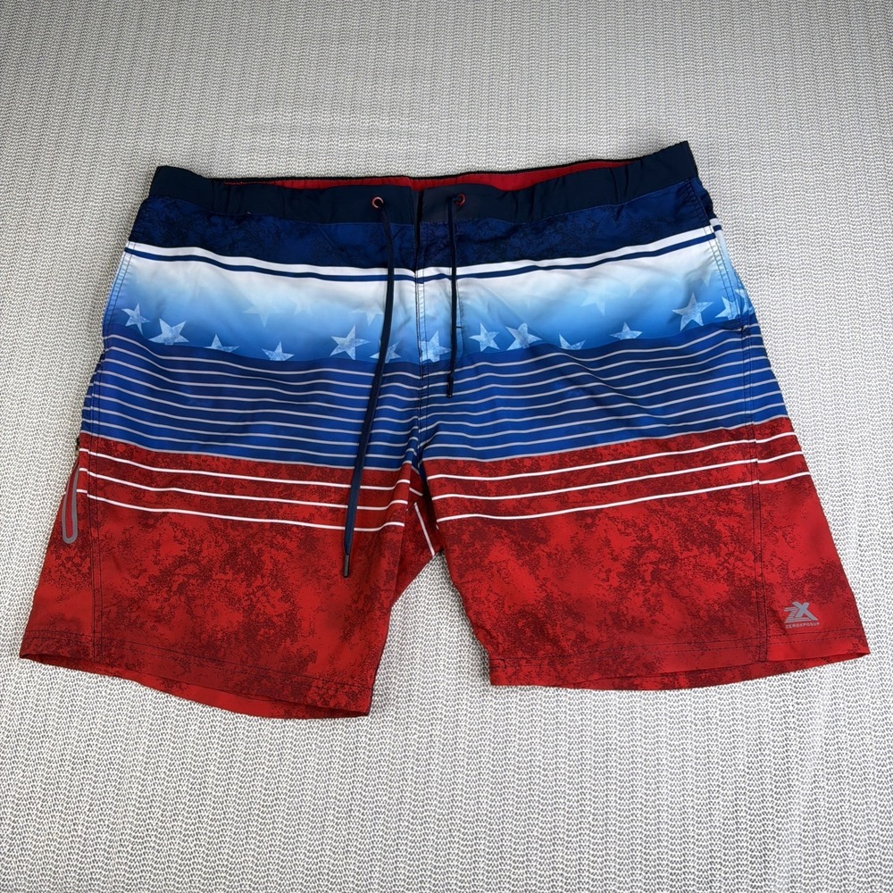 ZeroXposur Men's Swim Trunks XXXL Patriotic USA Flag Board Shorts Red Blue